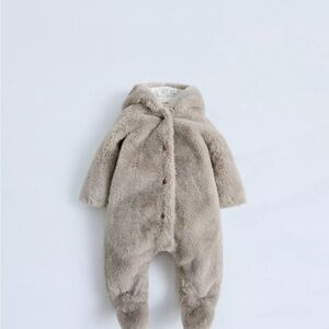 Cozy Gray Fleece Kids One Piece romper hooded zara